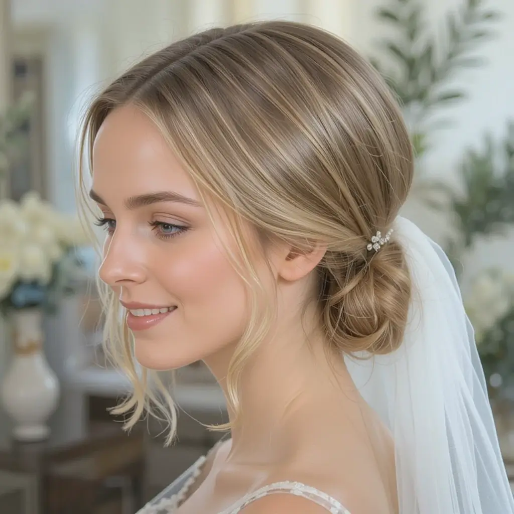 Wrapped Low Ponytail with Veil