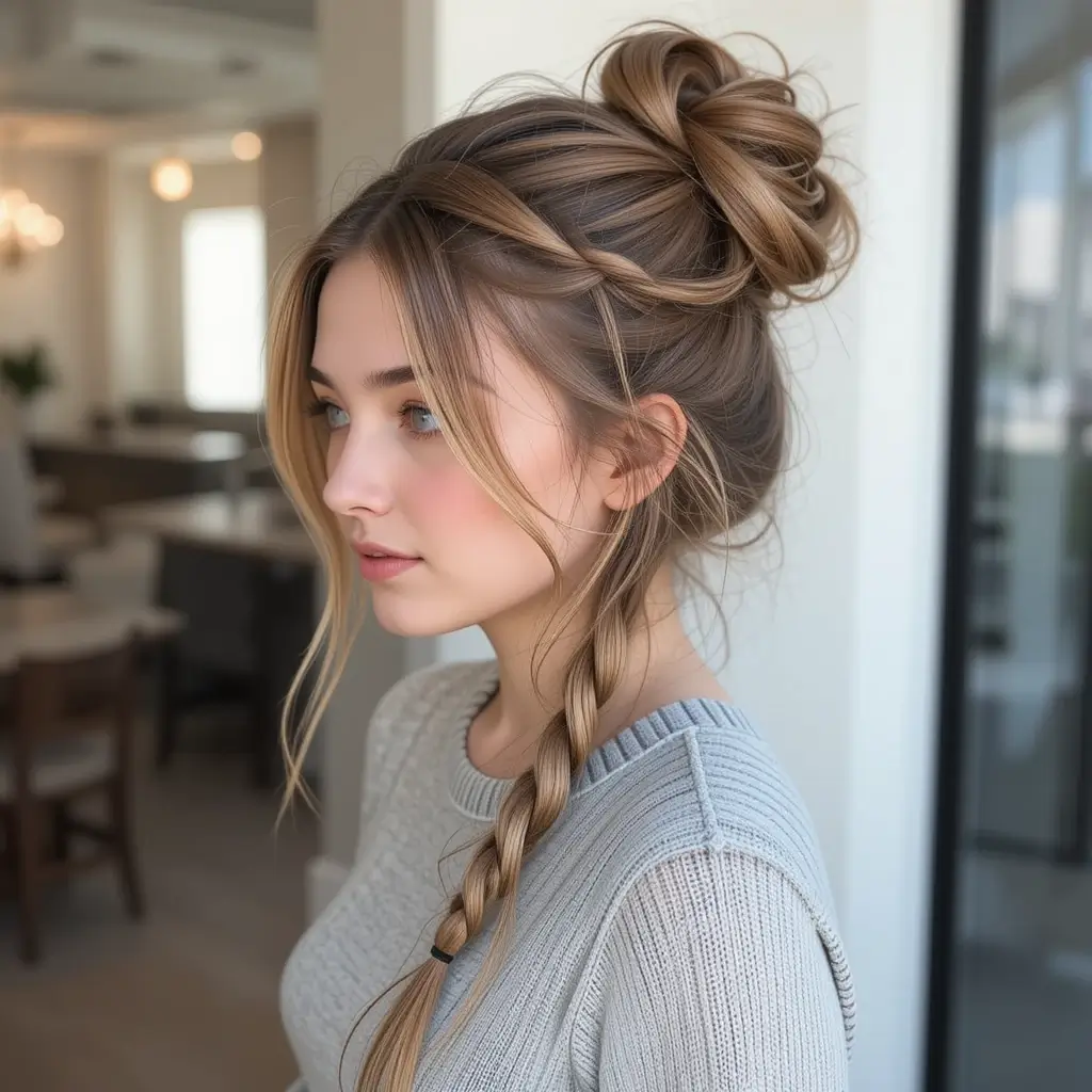 Messy Bun with Loose Side Braid