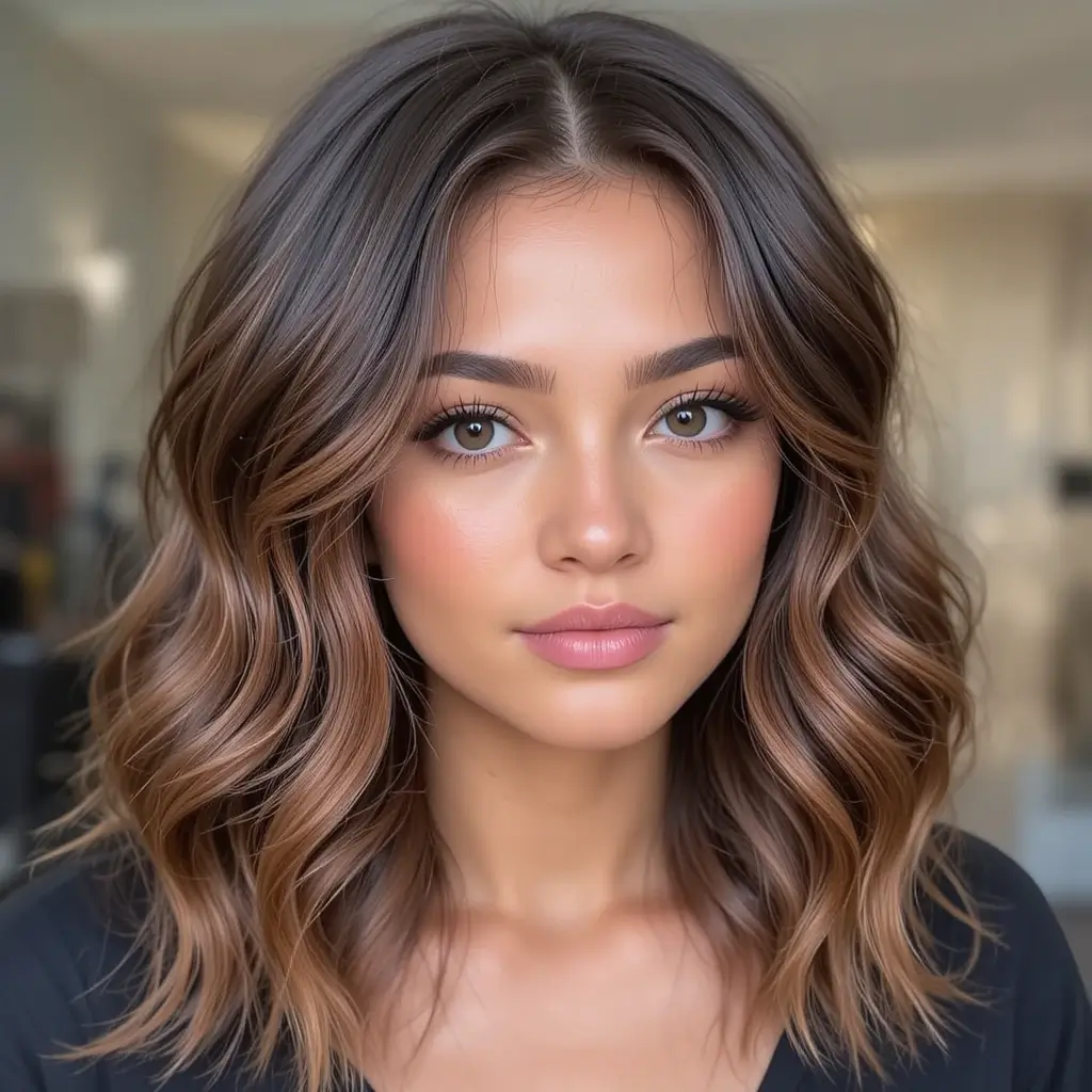 Amber Glow Highlights on Dark Brown Hair