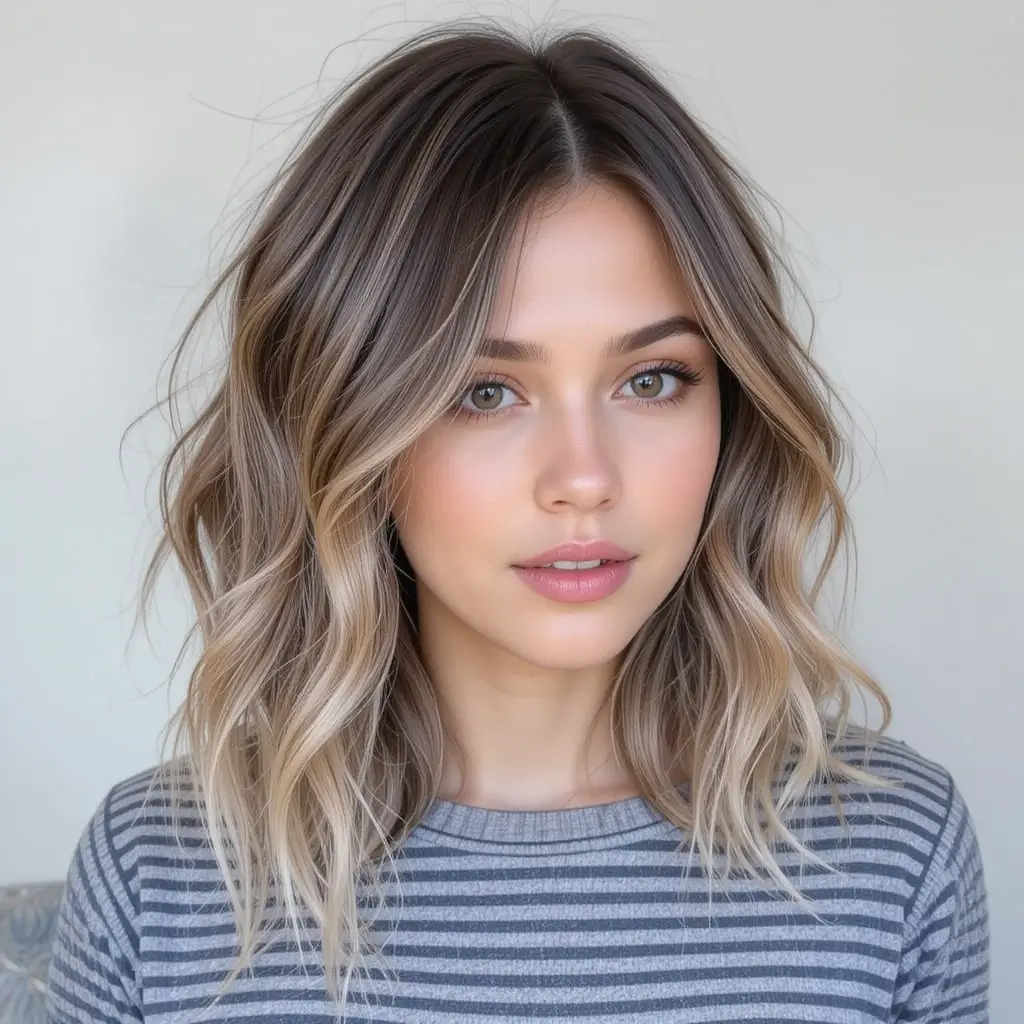 Ash Brown Lob with Beach Waves