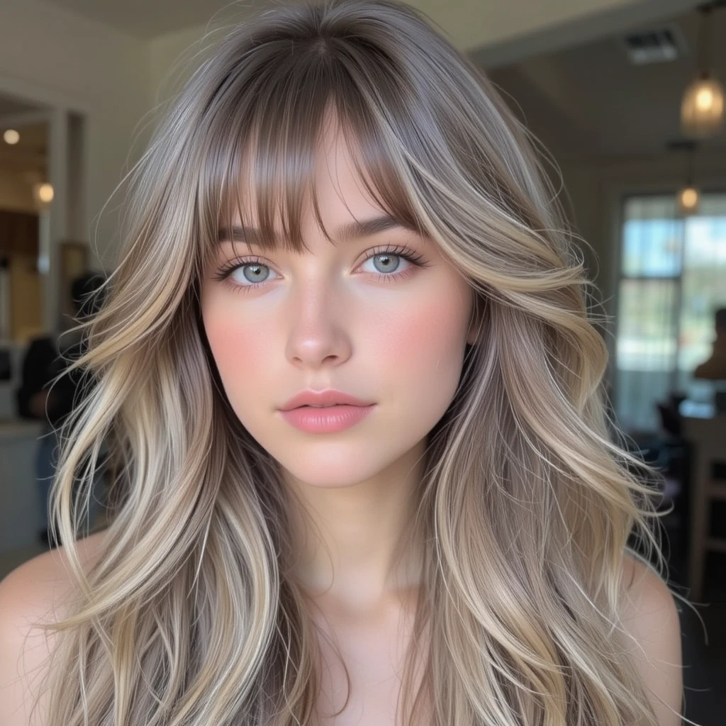 Ash Brown Long Hair with Wispy Bangs
