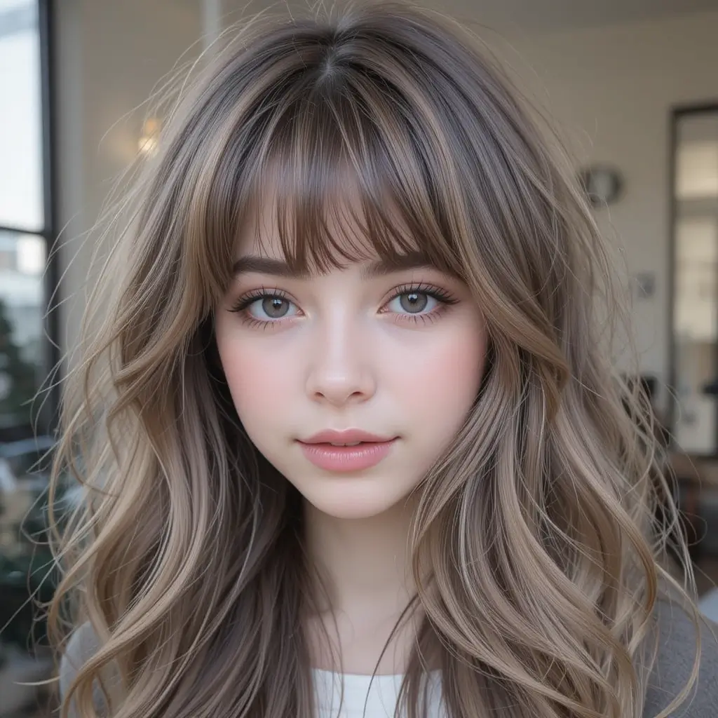 Ash Brown Long Hair with Wispy Bangs