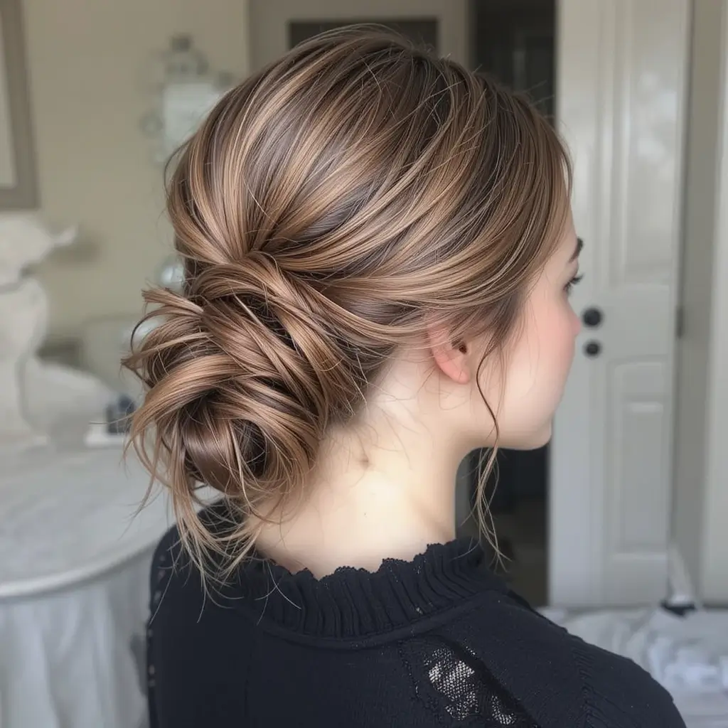 Ashy Brown Low Bun with Twists