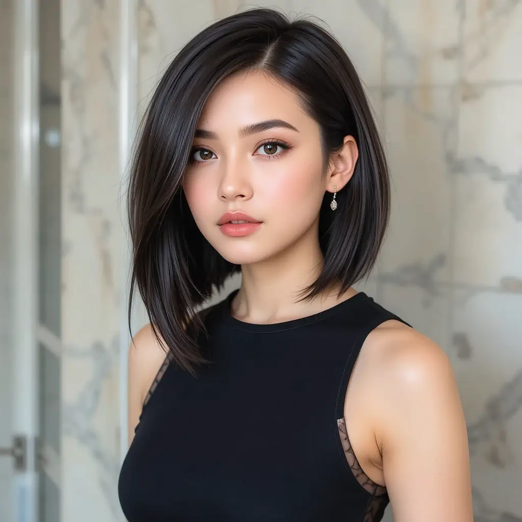 Asymmetrical Bob with Side Part
