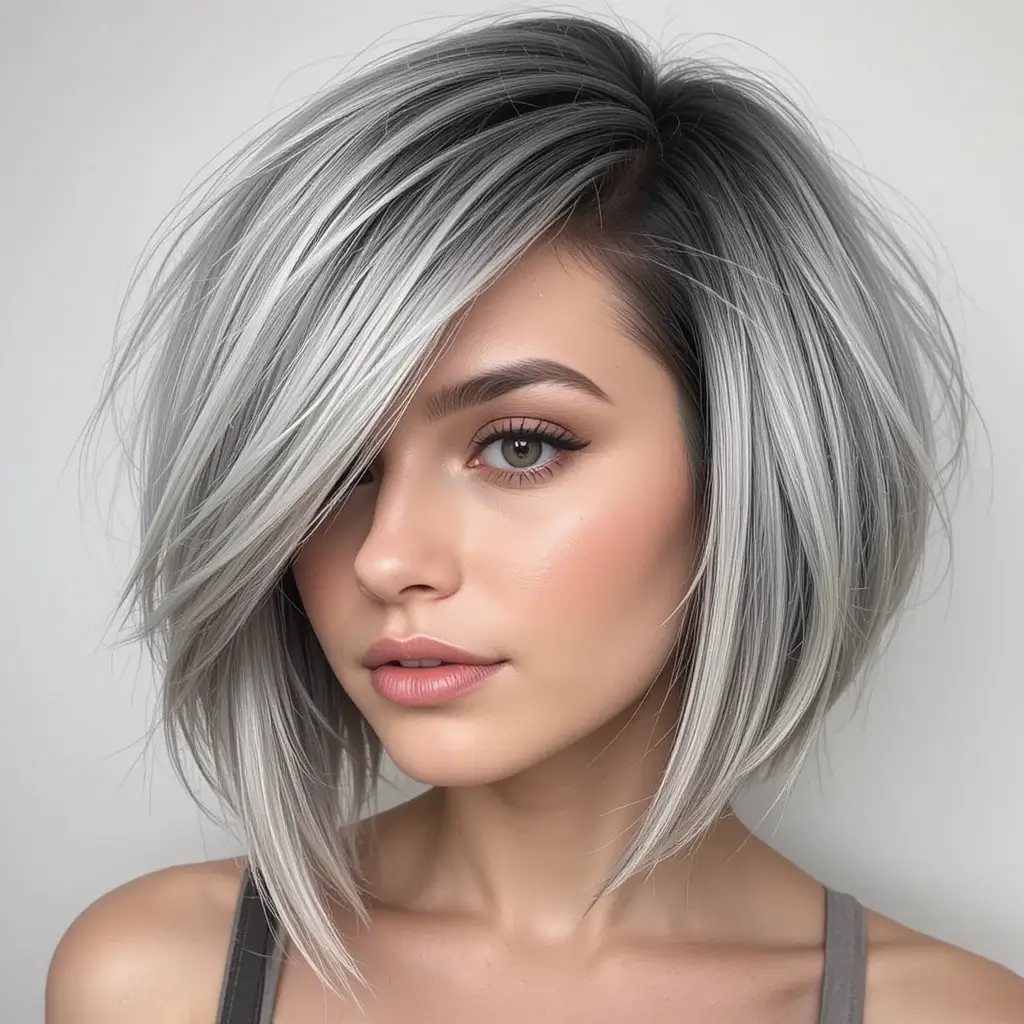 Asymmetrical Salt and Pepper Bob