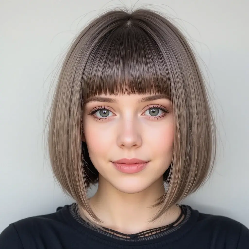 Blunt Ash Brown Bob with a Sleek Finish