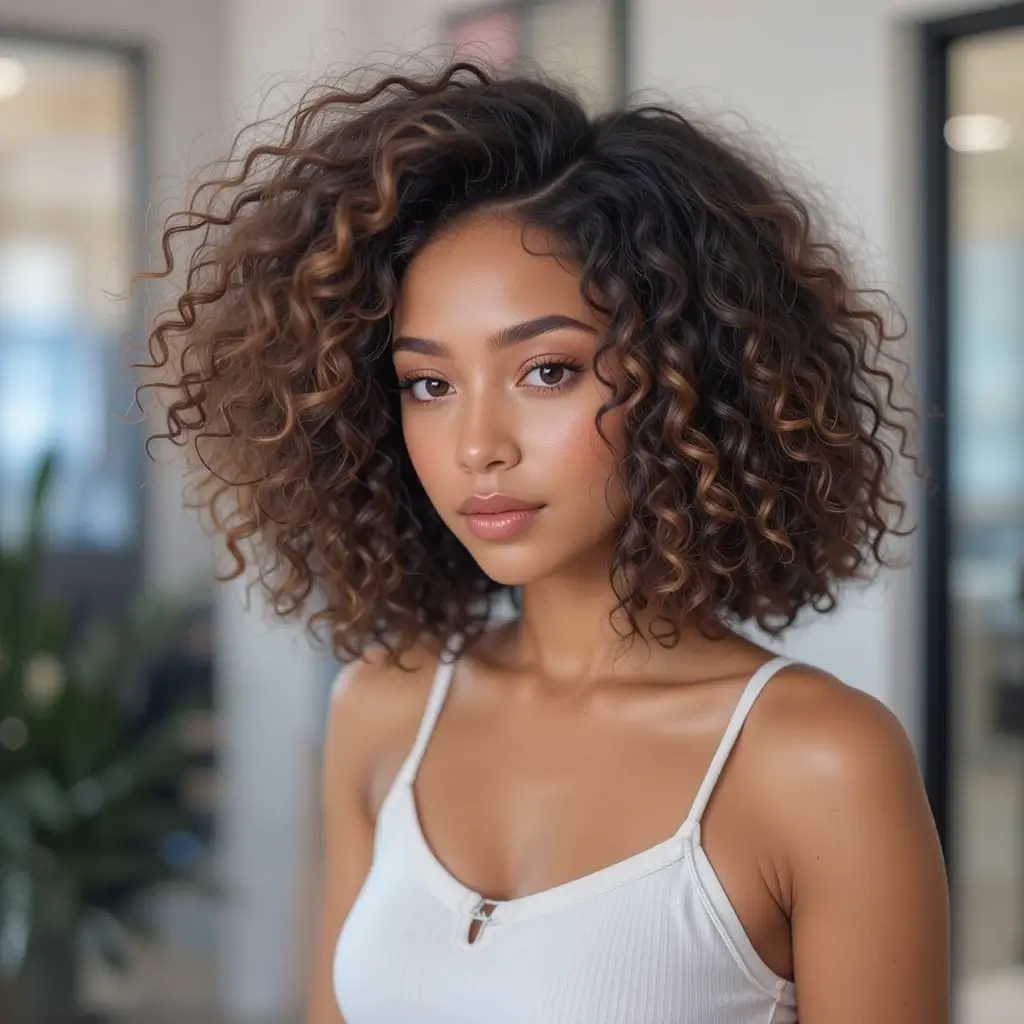 Blunt Cut with Natural Curls