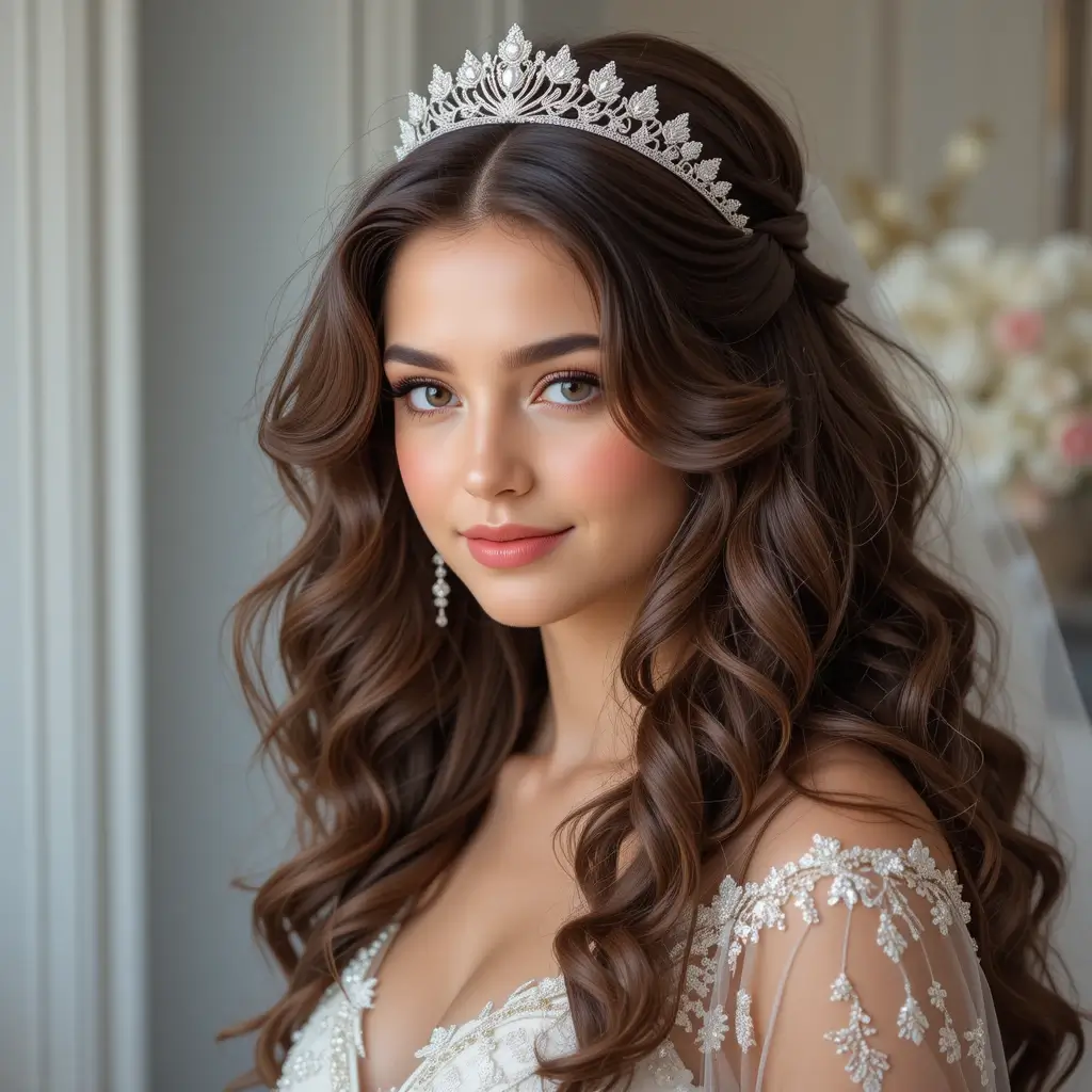 Bouncy Curls with Tiara