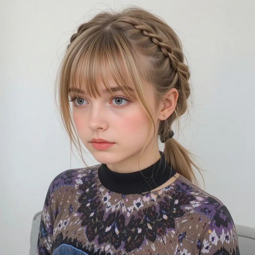 Braided Bangs with Low Ponytail