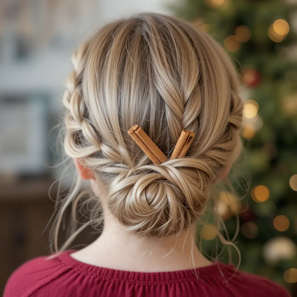 Braided Bun with Cinnamon Stick Detail