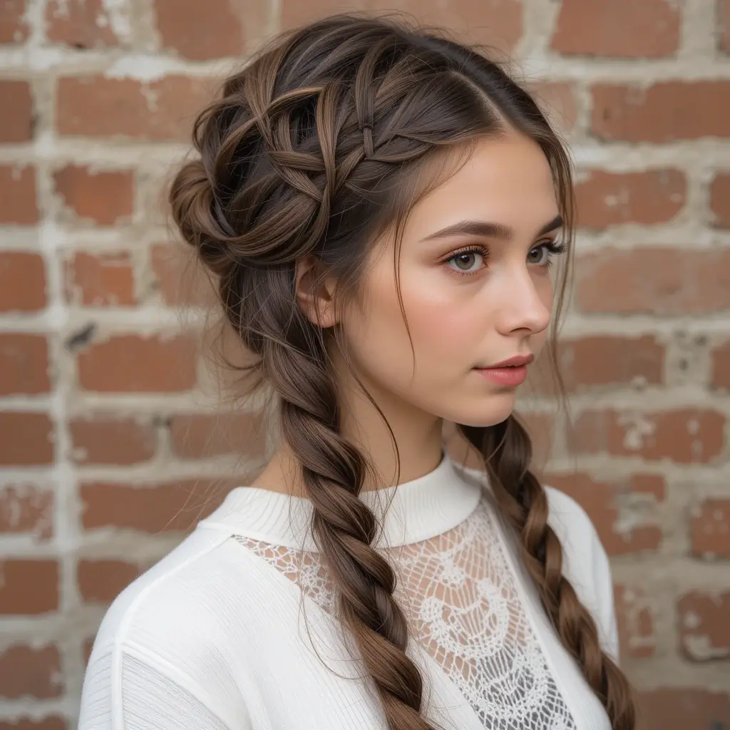 Braided Bun with Middle Part