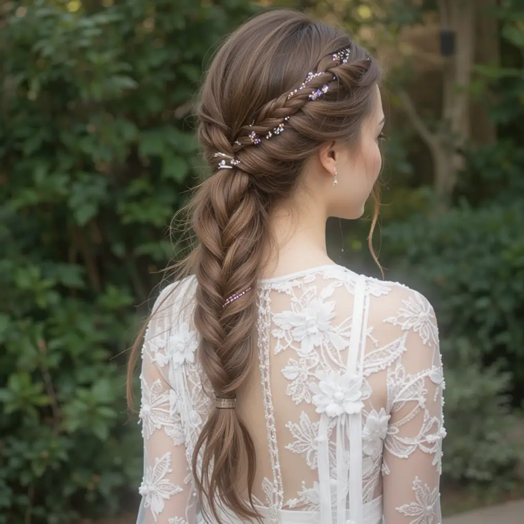 Braided Ponytail with Jewel Bands