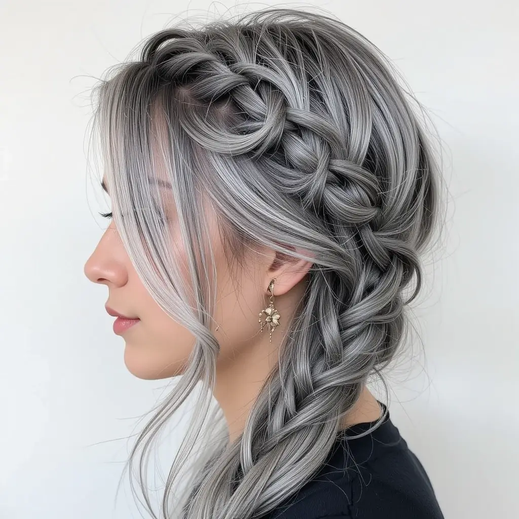 Braided Salt and Pepper Hairstyle