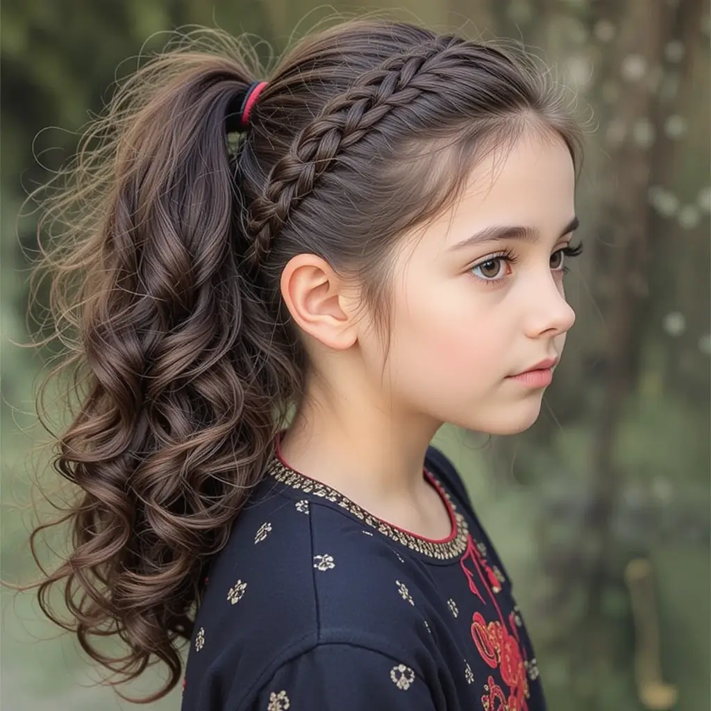 Braided Side Ponytail with Curls