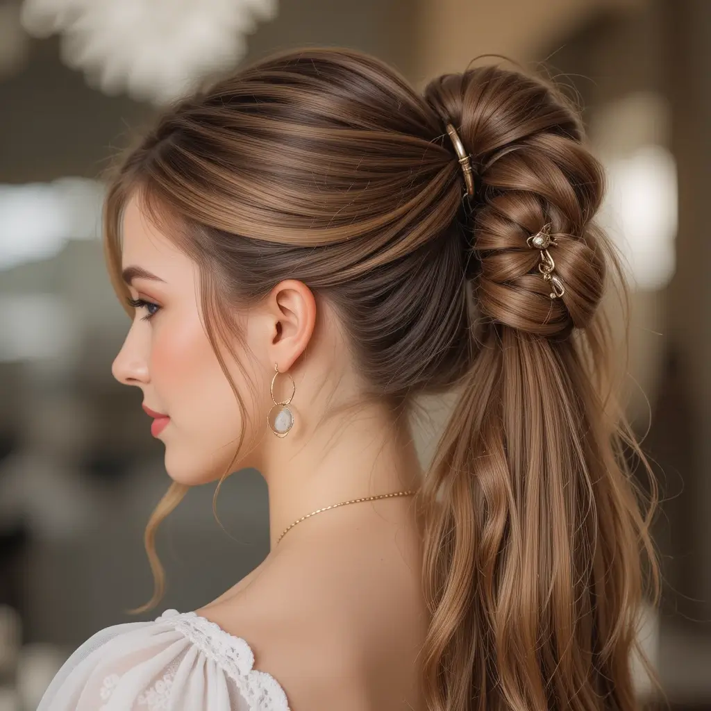 Bubble Ponytail with Gold Rings