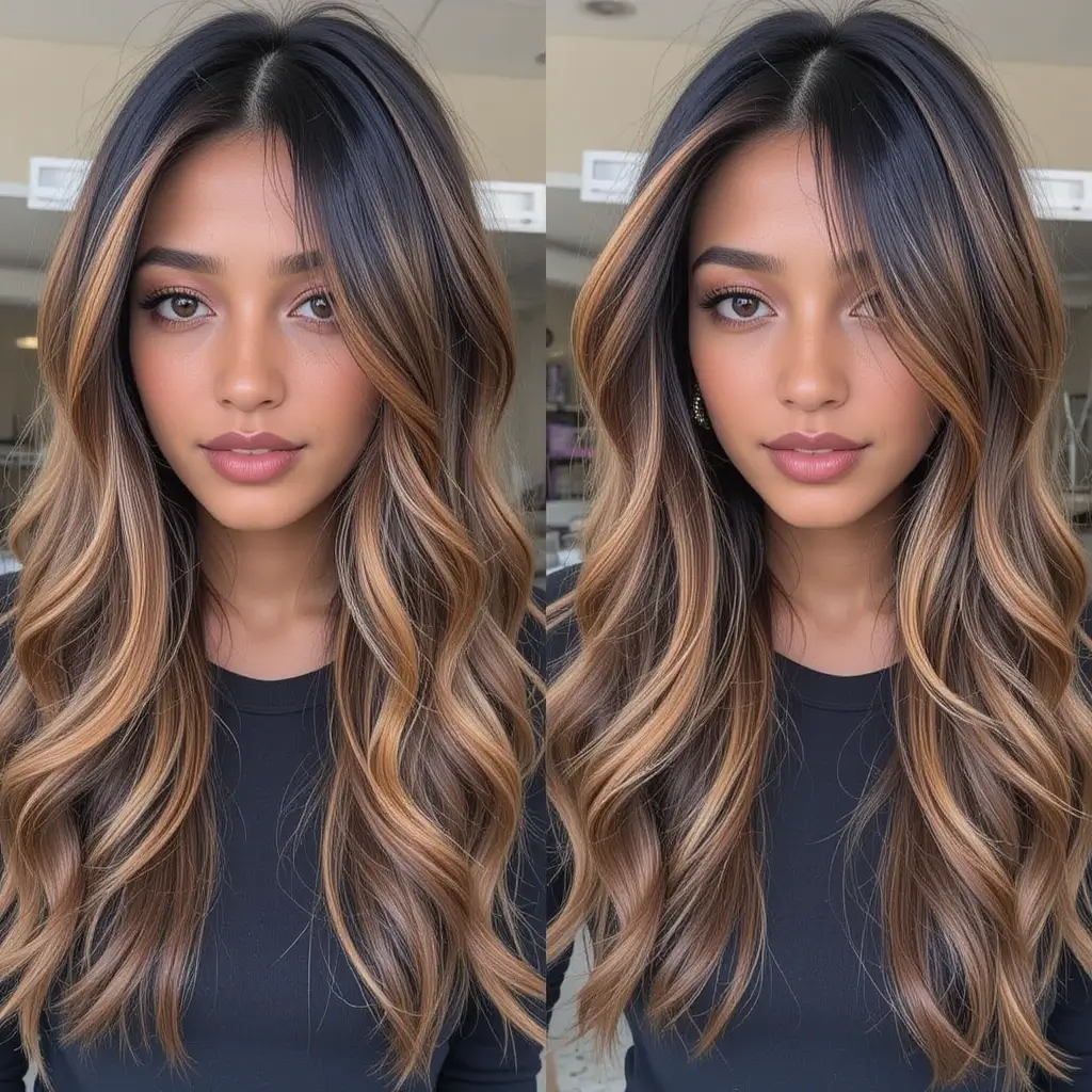 Caramel Balayage on Black Hair