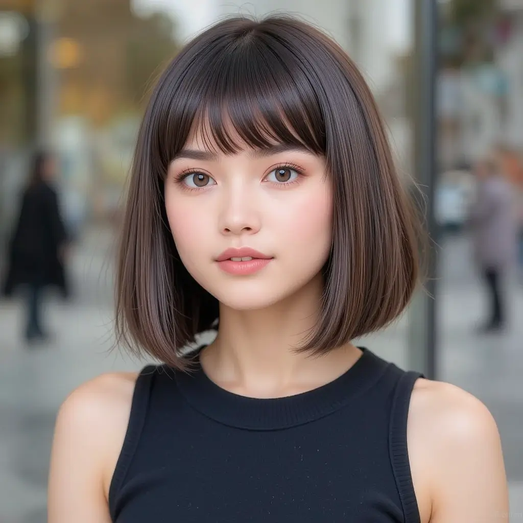 Chin-Length Bob with Thick Bangs