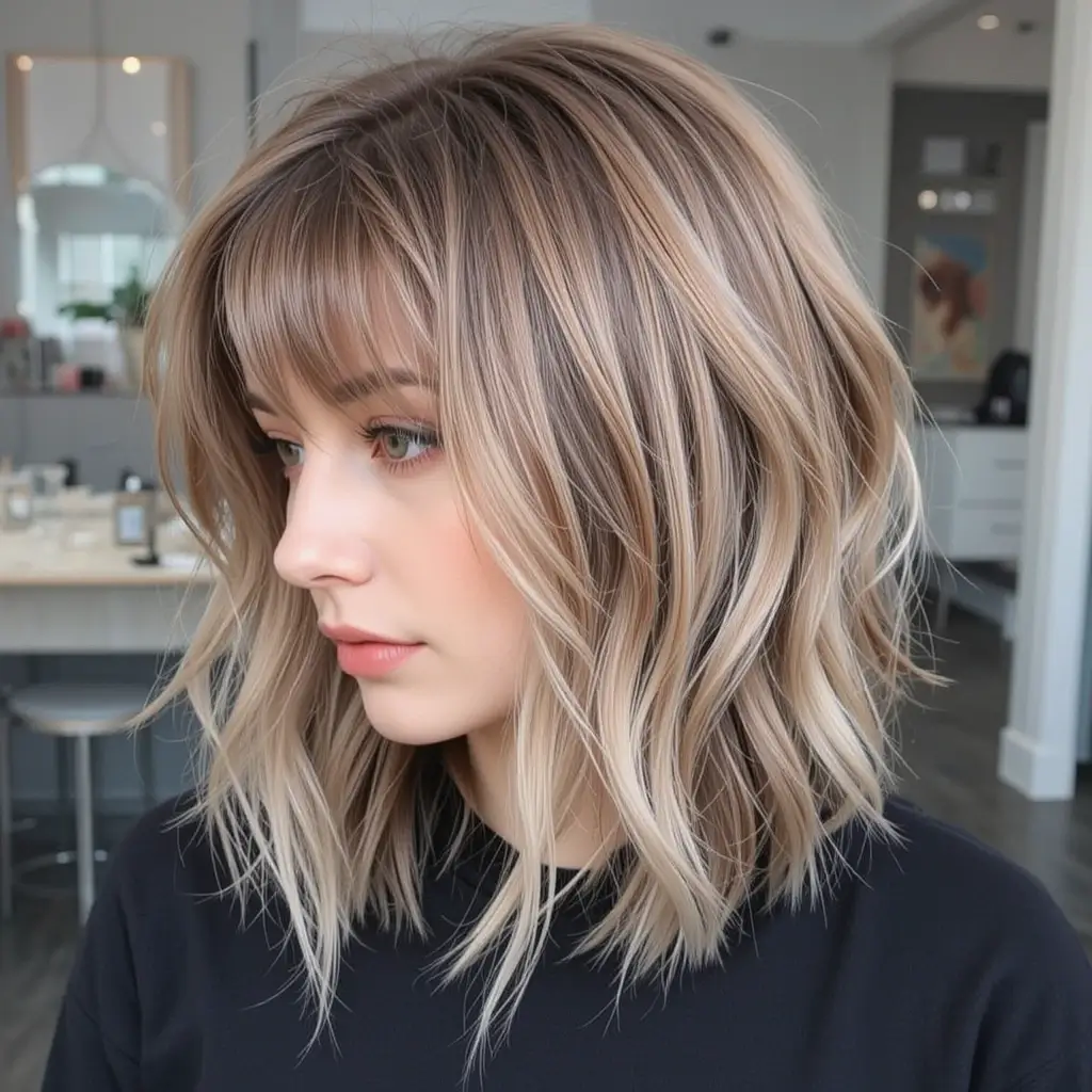 Choppy Ash Brown Shag with Curtain Bangs