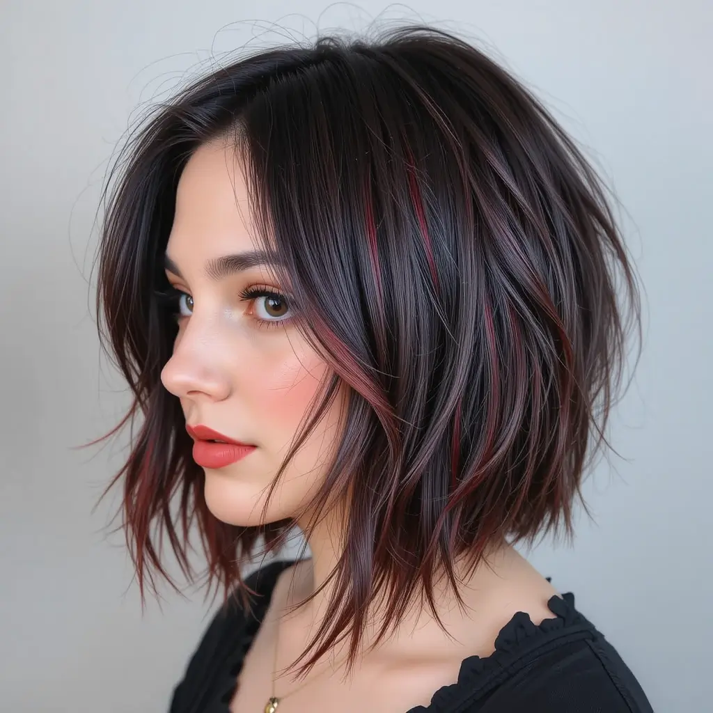 Choppy Lob with Red Highlights