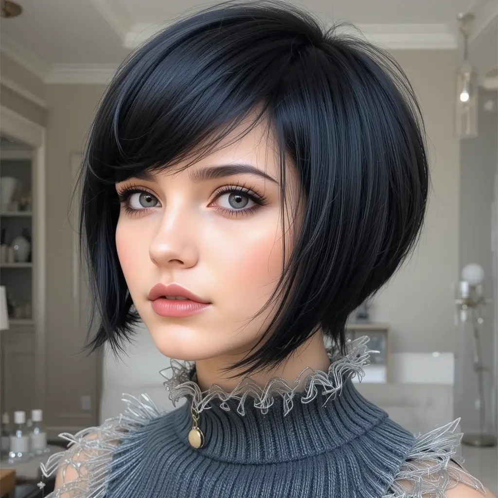 Classic Jet Black Pixie Cut