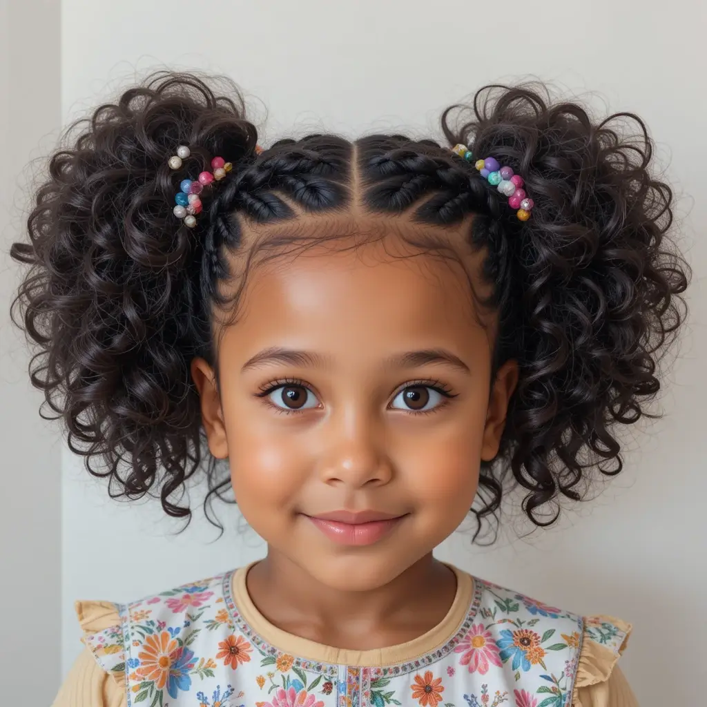 Cornrow Braids into Curly Puffs