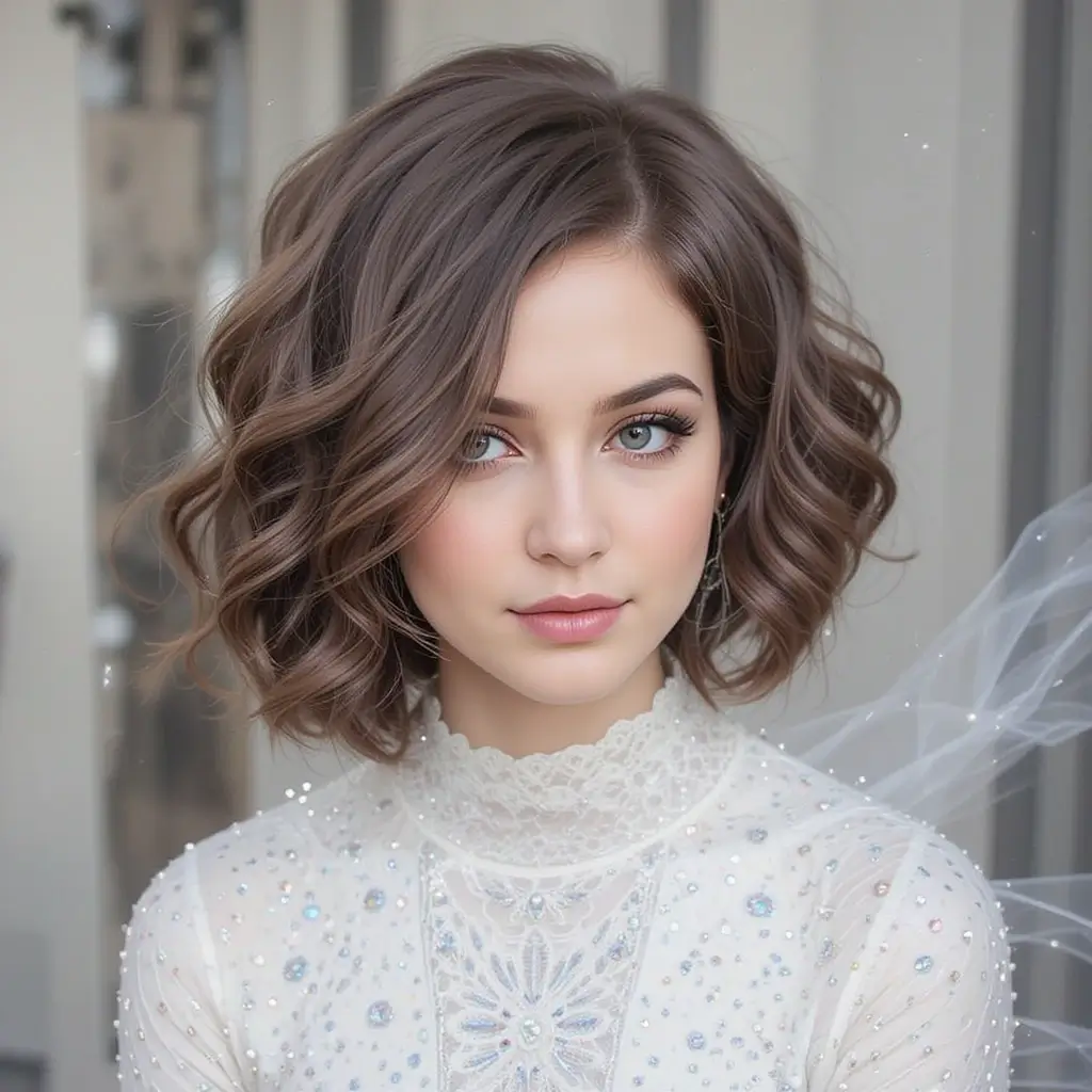  Curled Bob with Side Part