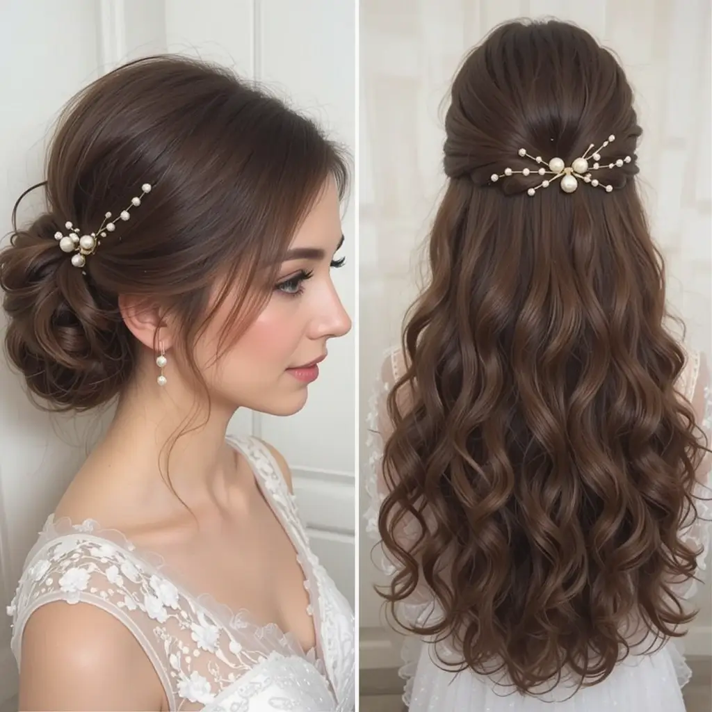Curled Bun with Pearl Pins