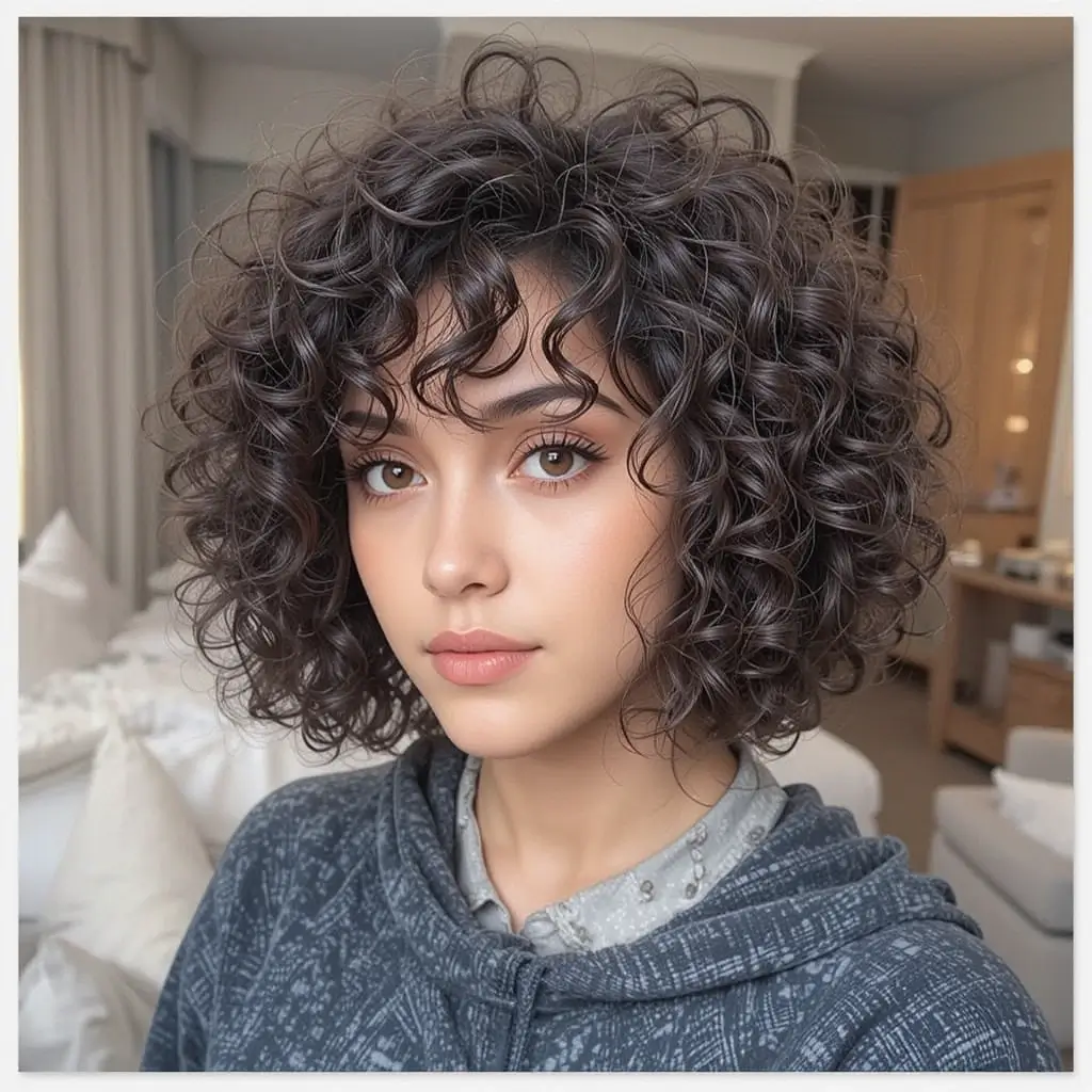 Curly Bob with Blunt Ends