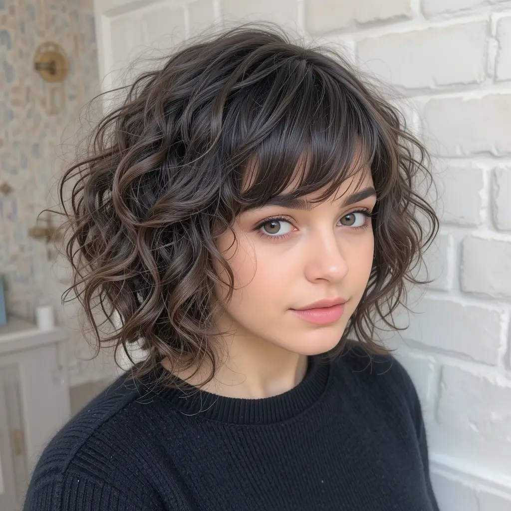 Curly Bob with Side Bangs