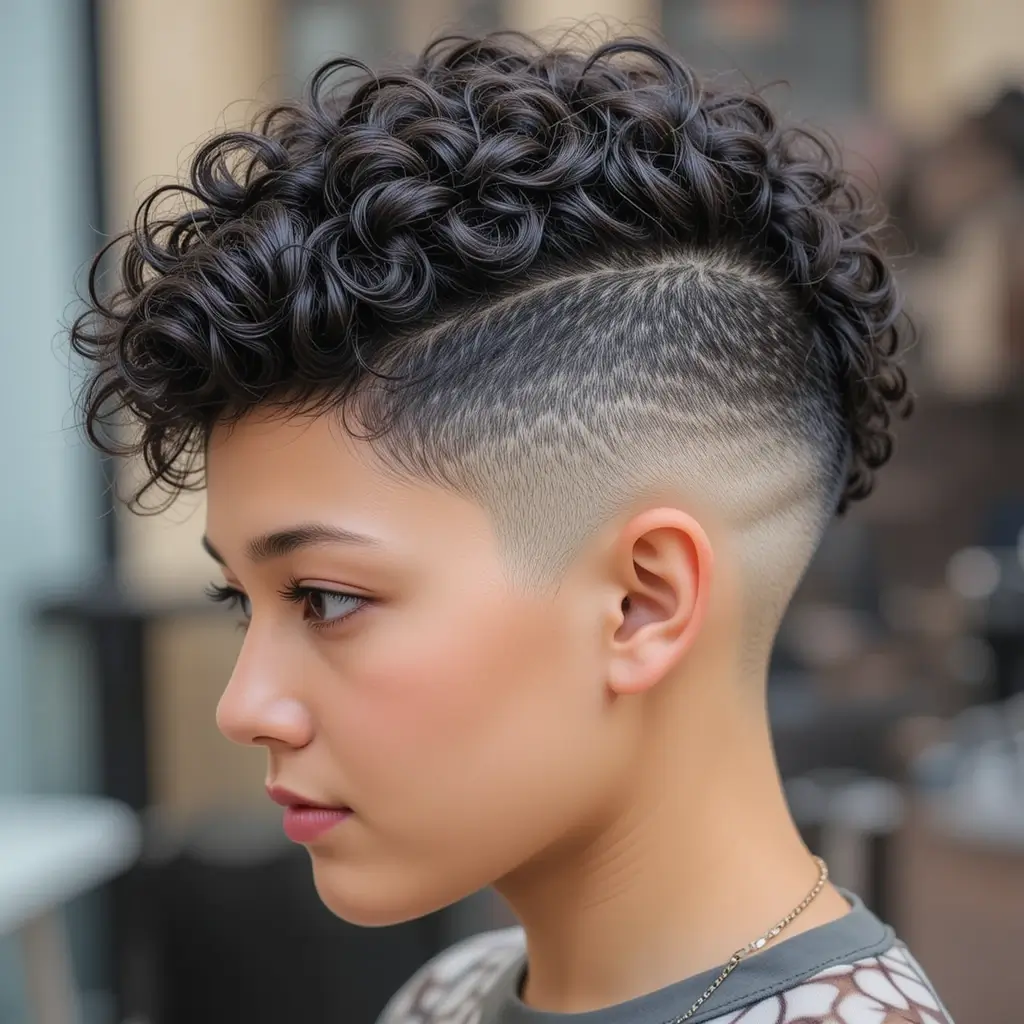 Curly Bowl Cut with Undercut