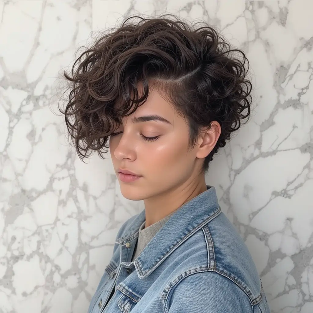 Curly Crop with Side Part