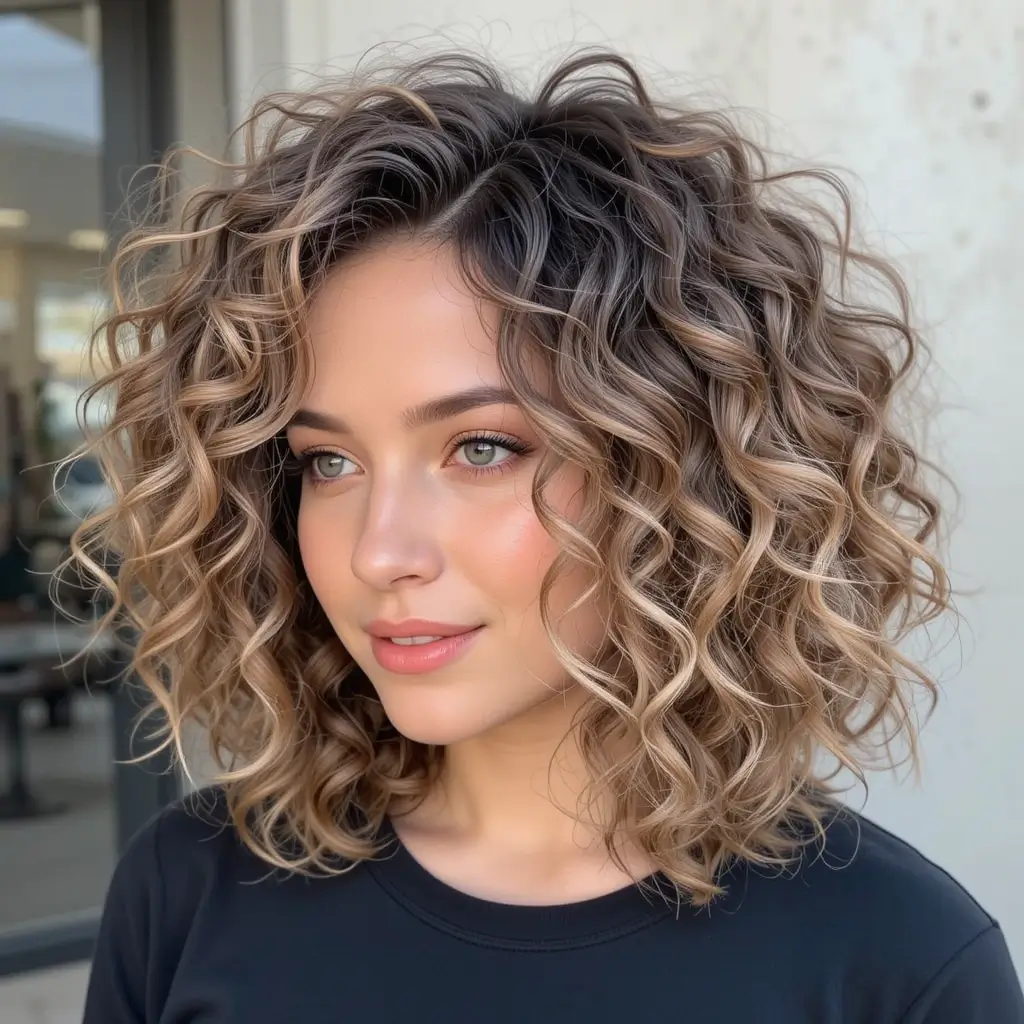Curly Lob with Subtle Highlights