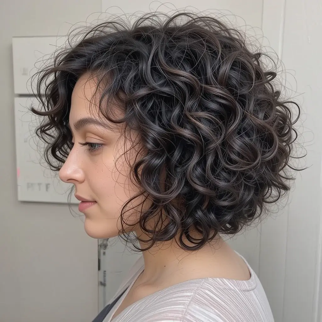 Curly Medium Bob with Subtle Undercut