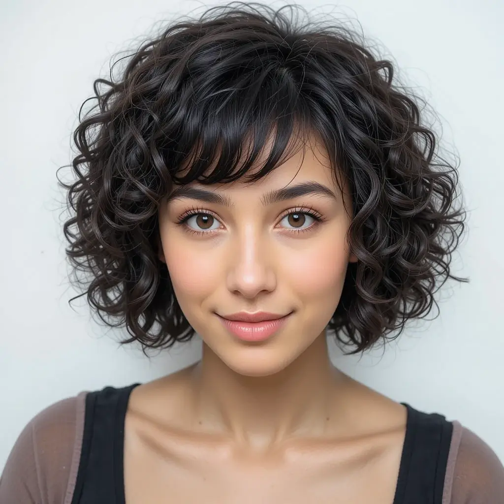 Curly Mod Cut with Bangs