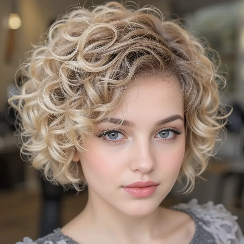 Curly Pixie with Asymmetric Cut
