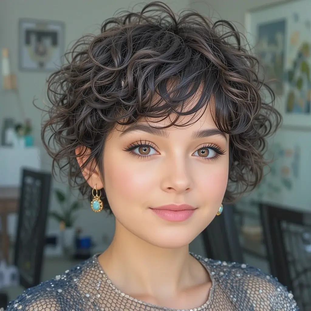 Curly Pixie with Bangs