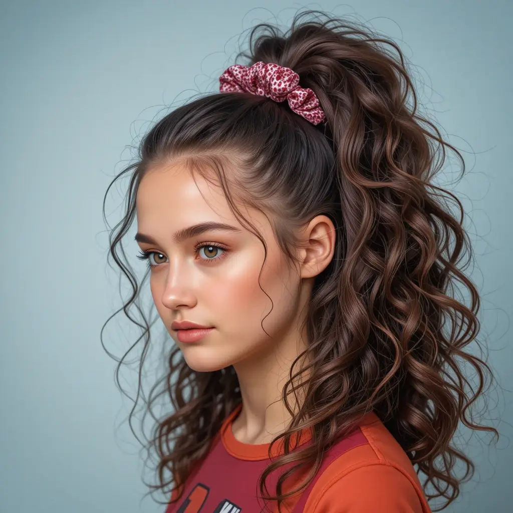 Curly Ponytail with Scrunchie