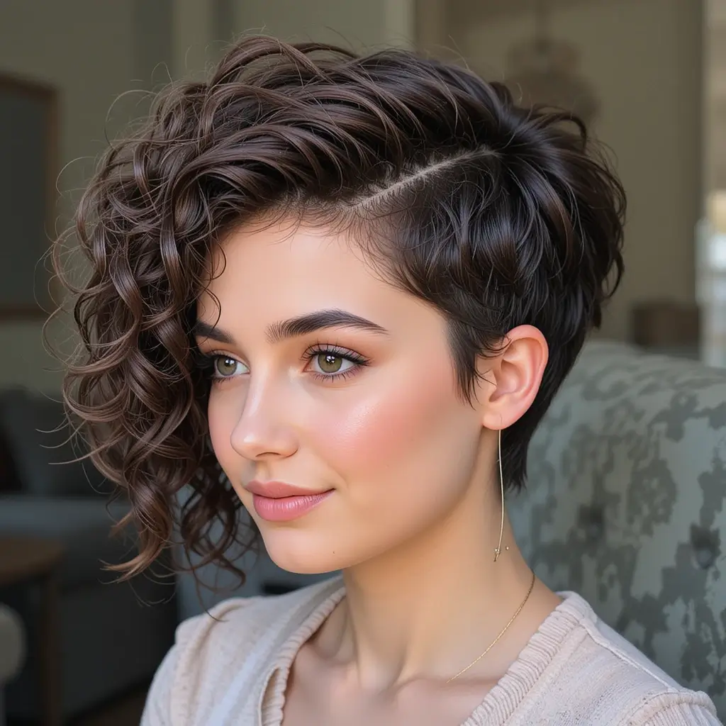 Curly Side-Swept Pixie