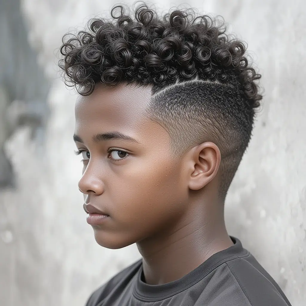 Curly Top with Burst Fade