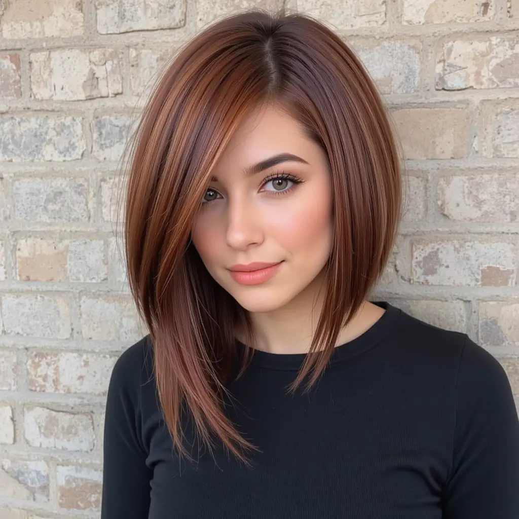 Deep Auburn Asymmetrical Bob