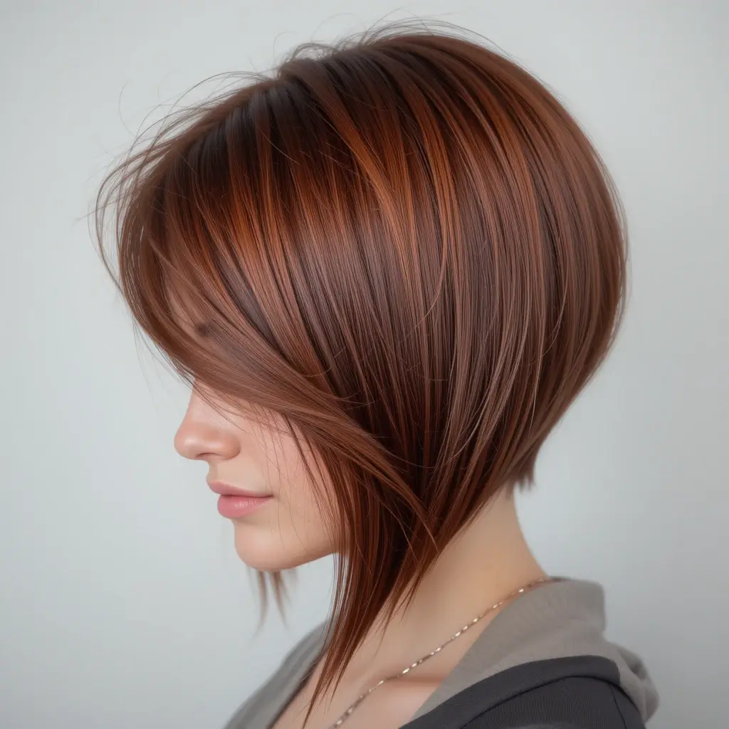 Deep Auburn Asymmetrical Bob