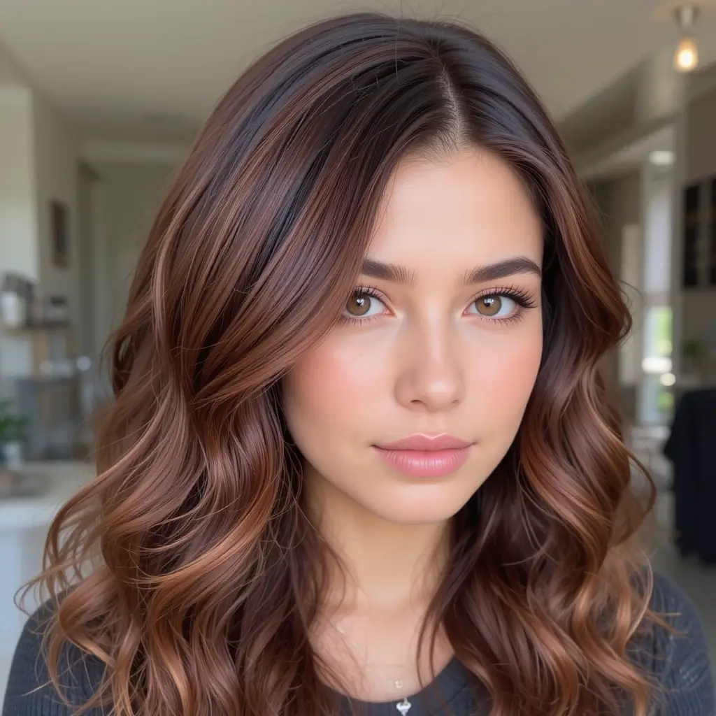 Deep Auburn Balayage on Dark Hair