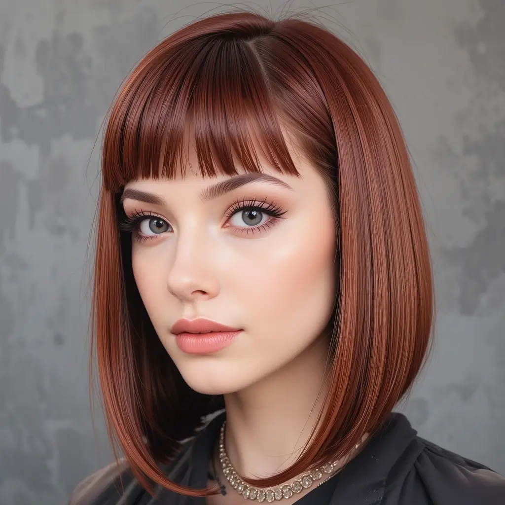 Deep Auburn Bob with Blunt Ends