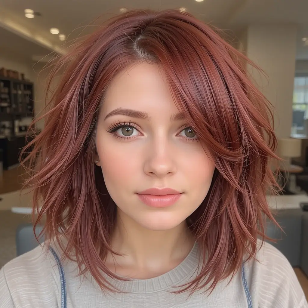 Deep Auburn Bob with Feathered Ends