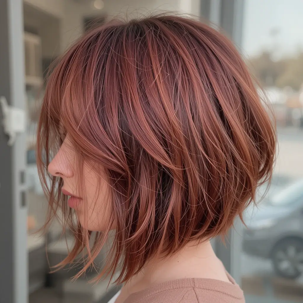 Deep Auburn Bob with Feathered Ends