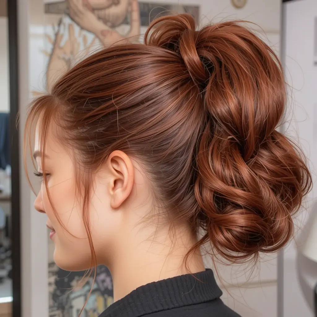 Deep Auburn Bubble Ponytail