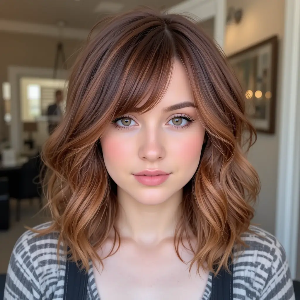 Deep Auburn Hair with Money Piece Highlights