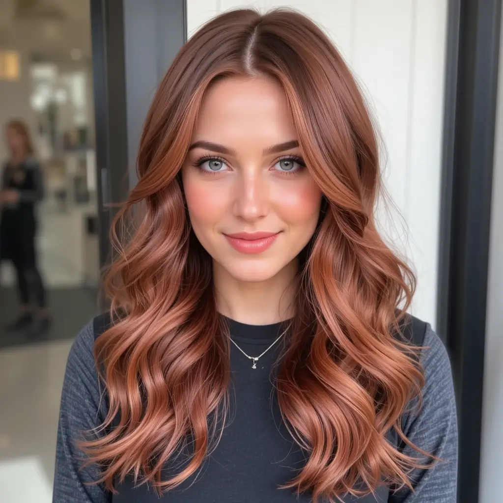 Deep Auburn Hair with Rose Gold Balayage