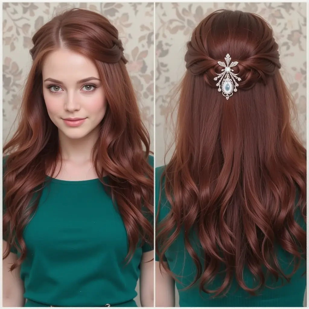 Deep Auburn Half-Up, Half-Down Hairstyle