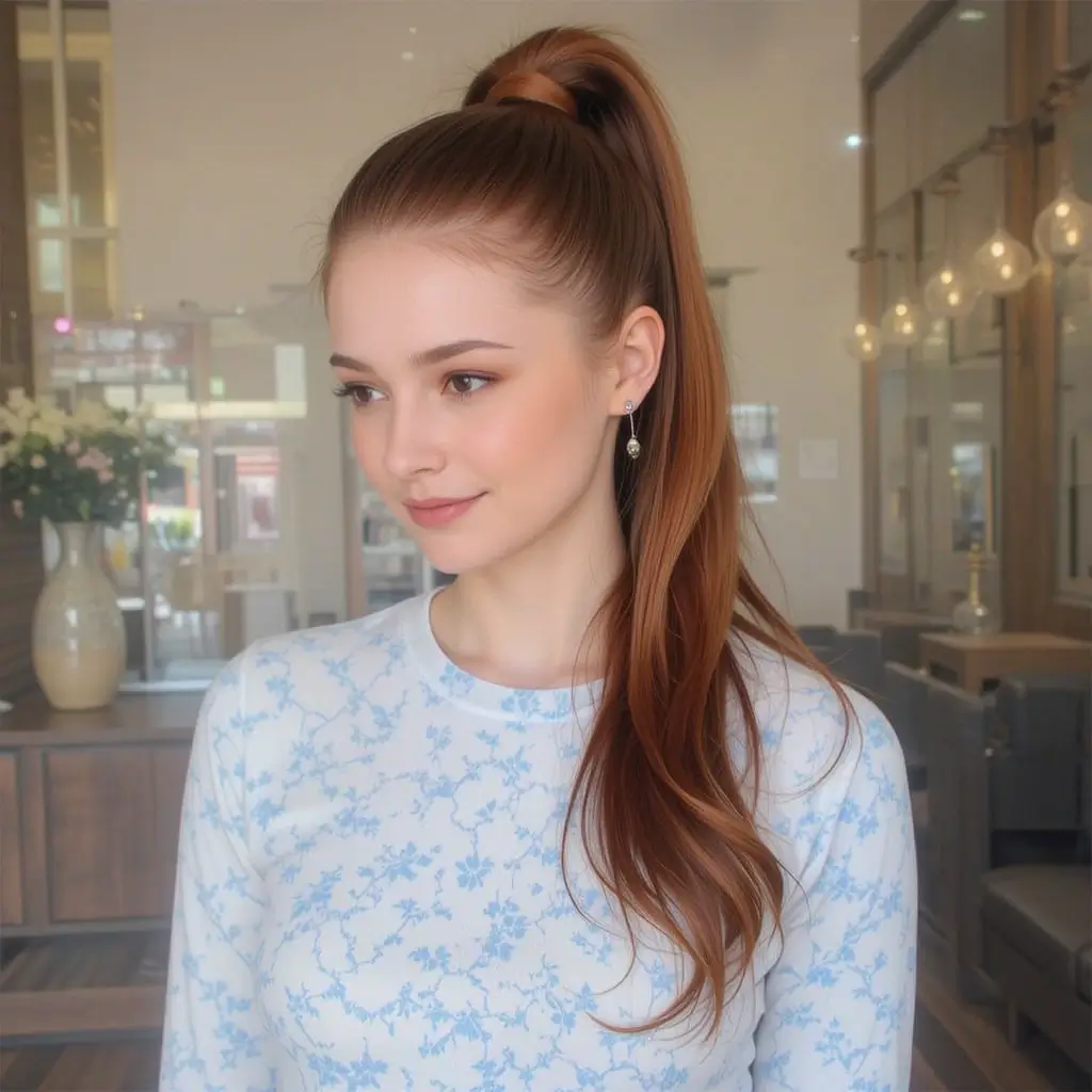 Deep Auburn High Ponytail